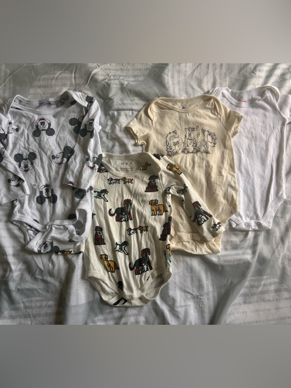 4 pcs - Baby Onesie Lot - Mickey & Character Prints in White and Cream